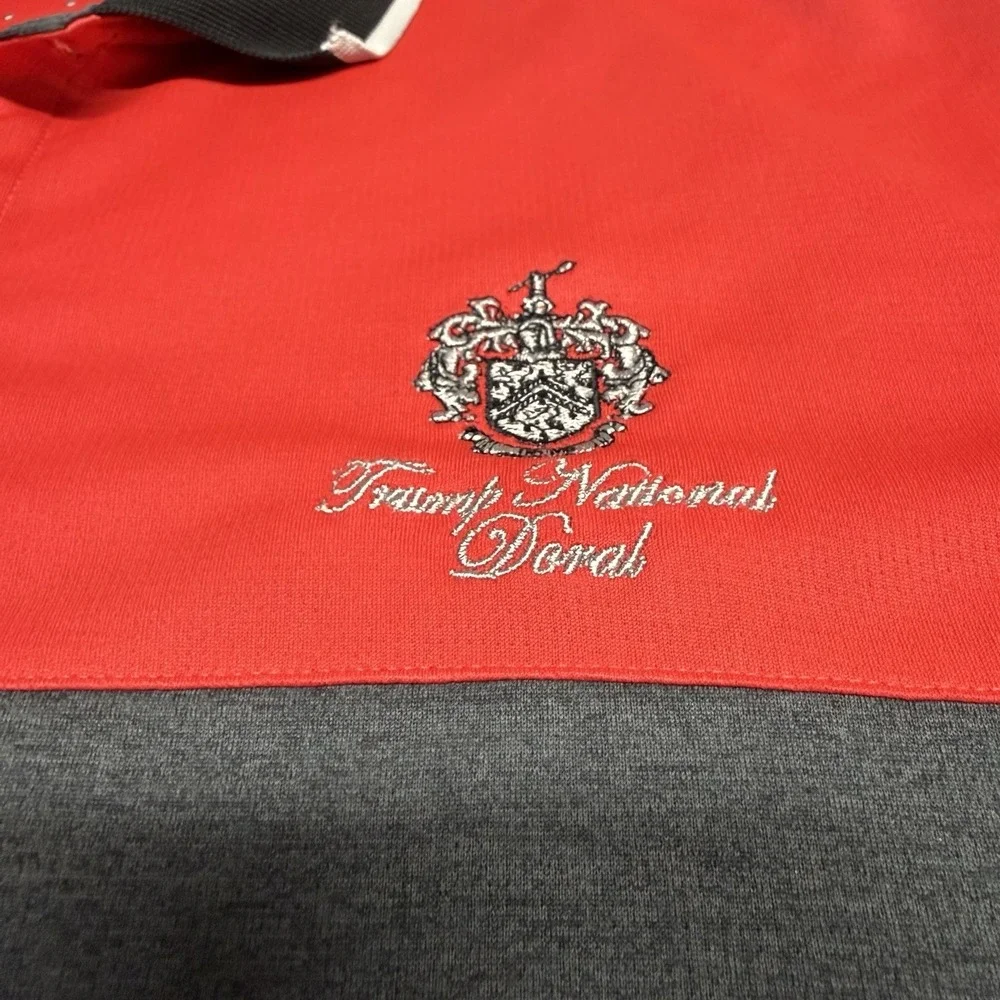 Adidas Polo Mens M Red Gray Short Sleeve Golf Shirt Trump National Doral - Picture 2 of 8